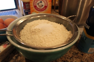 sifted together flour, baking powder, baking soda and salt